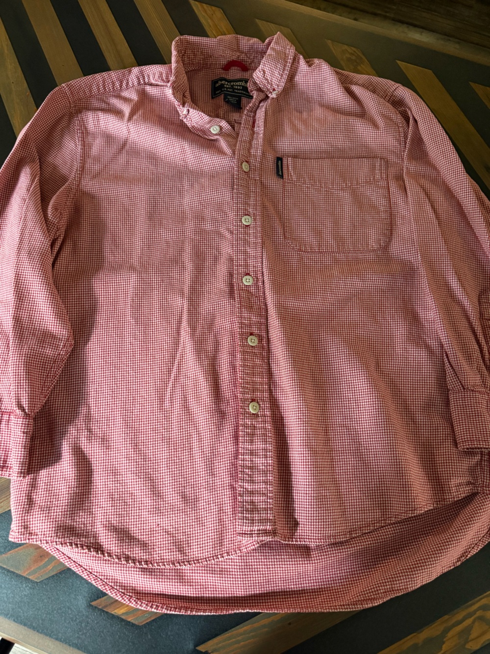 Abercrombie Boys Red Houndstooth Long Sleeve Button Up